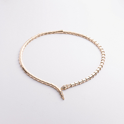 Кольє "Змія" у жовтому золоті (фіаніти) кол02629