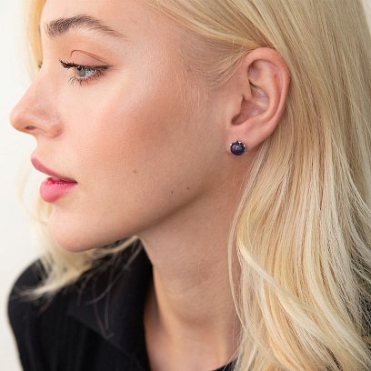 Срібні сережки - пусети з перлами 2279/9p-PBL №2