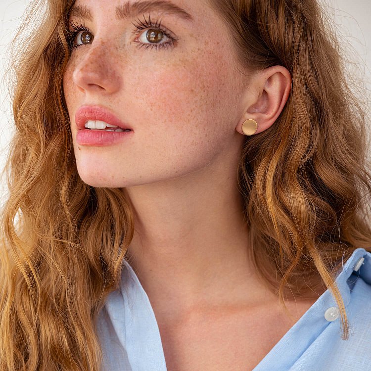 Золотые серьги-пусеты "Кружочки" с06464 от ювелирного магазина Оникс - 1