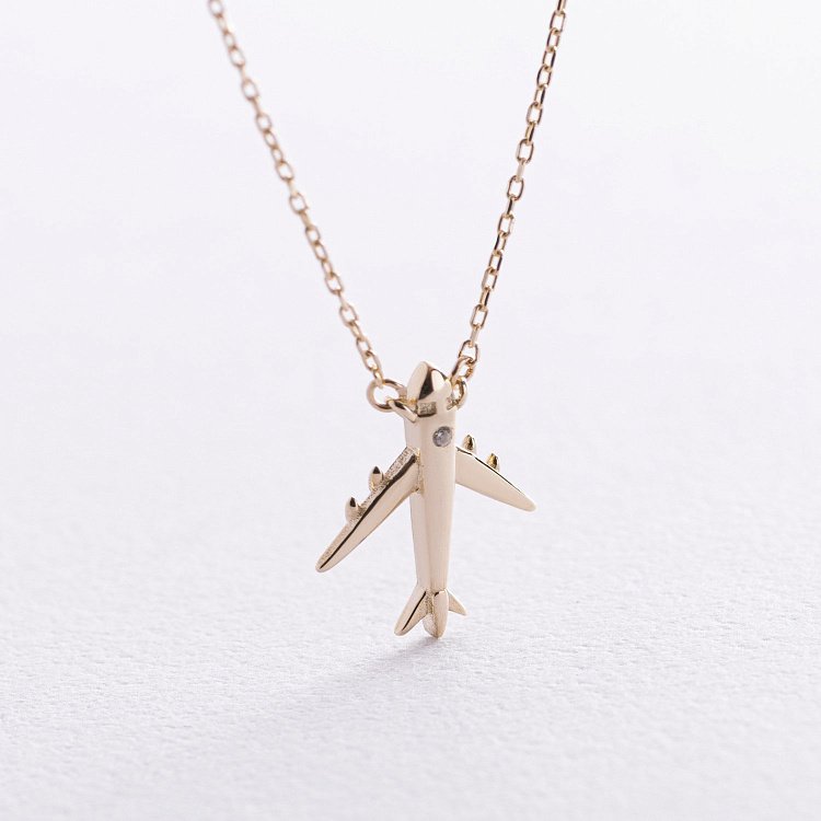 Золотое колье "Самолет" с фианитом кол02455 от ювелирного магазина Оникс