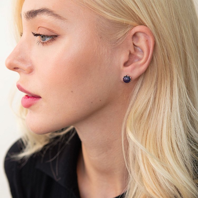 Срібні сережки - пусети з перлами 2279/9p-PBL від ювелірного магазину Онікс - 1