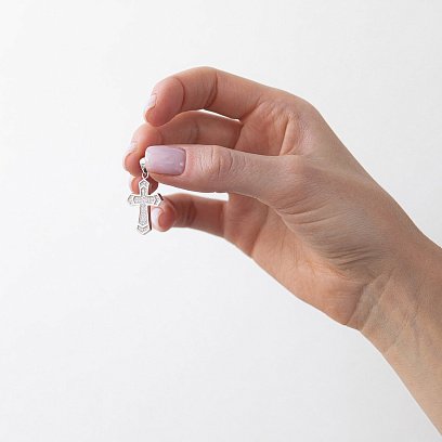 Срібний хрестик з фіанітами 131604 №2