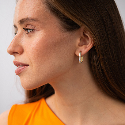 Золотые серьги с белыми фианитами с09500 №2