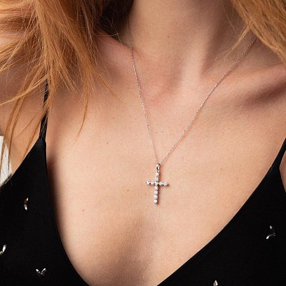 Хрестик у білому золоті з діамантами пб0288nl №3