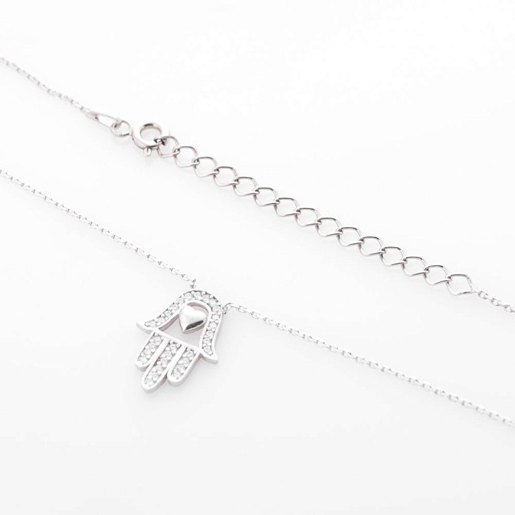 Срібне кольє - Хамса з серцем (фіаніти) 18581 від ювелірного магазину Онікс - 3