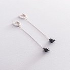 Срібні сережки з чорними камінчиками на ланцюжку 122926 от ювелирного магазина Оникс - 7