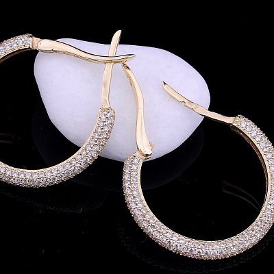Золотые женские сережки кольца с фианитами с02299