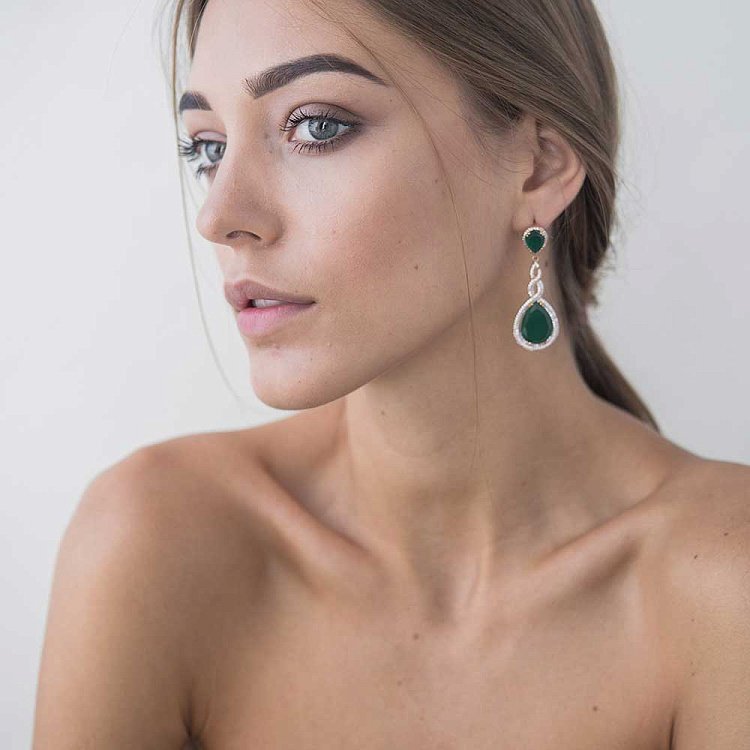 Золоті сережки з хризопразом і фіанітами с03835 від ювелірного магазину Онікс - 6