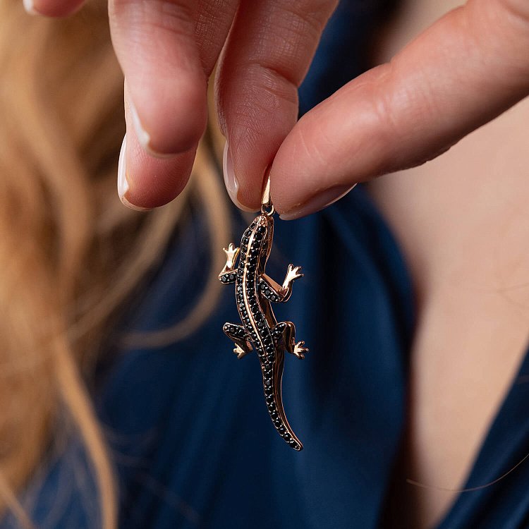 Золотая подвеска "Ящерица" (фианиты) п01925 от ювелирного магазина Оникс - 3
