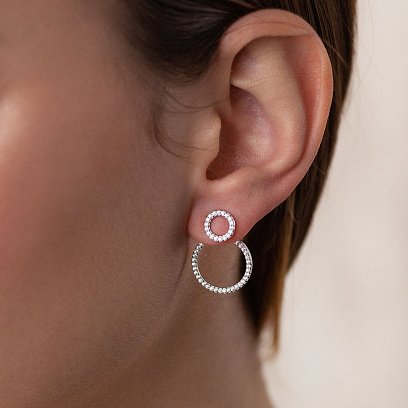 Срібні сережки - джекети з фіанітами OR116110