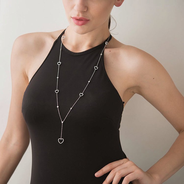 Серебряное колье "Сердца" с фианитами 18281 от ювелирного магазина Оникс - 1