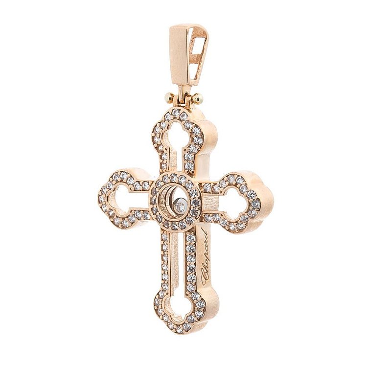 Золотий хрест з фіанітами п02707 від ювелірного магазину Онікс