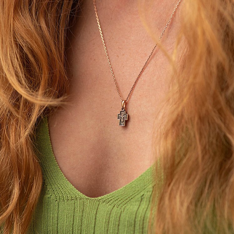 Золотой крестик "Распятие Христово. Казанская икона Божией Матери" п02663 от ювелирного магазина Оникс - 3