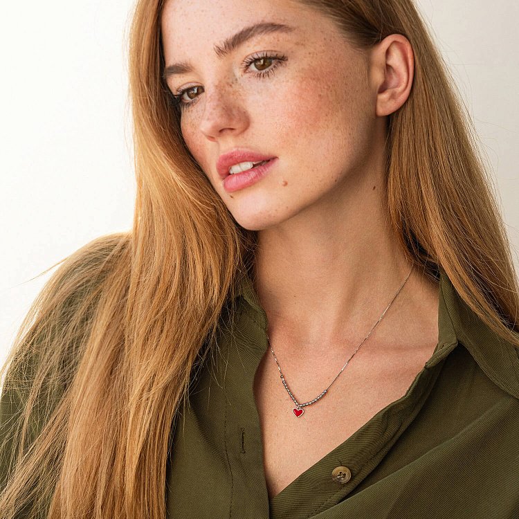 Серебряное колье с сердечком (эмаль) 18802 - 2 Серебряное колье с сердечком (эмаль) 18802 от ювелирного магазина Оникс - 2