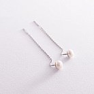Срібні сережки - протяжки з перлами 123104 от ювелирного магазина Оникс - 3