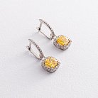 Срібні сережки з білими і жовтими фіанітами 123043 от ювелирного магазина Оникс - 2
