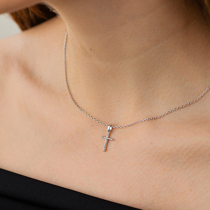 Серебряный крестик с белыми фианитами 3015/1р-CZ б №4