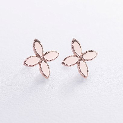 Сережки - пусети "Конюшина" в червоному золоті с08511