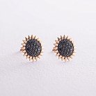 Золоті сережки - пусети "Соняшники" з чорними діамантами 326173122 от ювелирного магазина Оникс