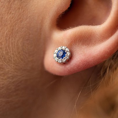 Золотые серьги - пусеты с бриллиантами и сапфирами сб0456nl №2