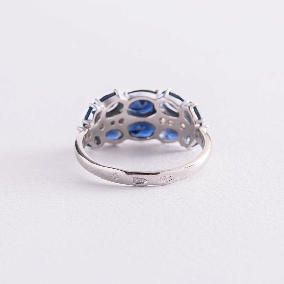Серебряное кольцо с синтетическими сапфирами и фианитами 1370/1р-NSPH №5