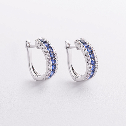 Золотые серьги с бриллиантами и сапфирами сб0678mi