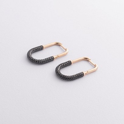 Золоті сережки "Dominika" з чорними діамантами 340041622 №2