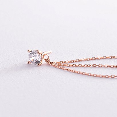 Серьга - каффа "Тринити" в красном золоте с цепочками (фианит) с08019 №6