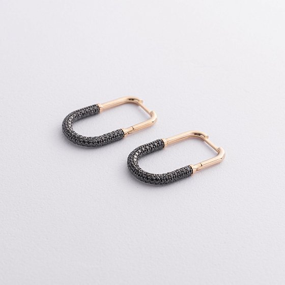 Золоті сережки "Dominika" з чорними діамантами 340041622 №3
