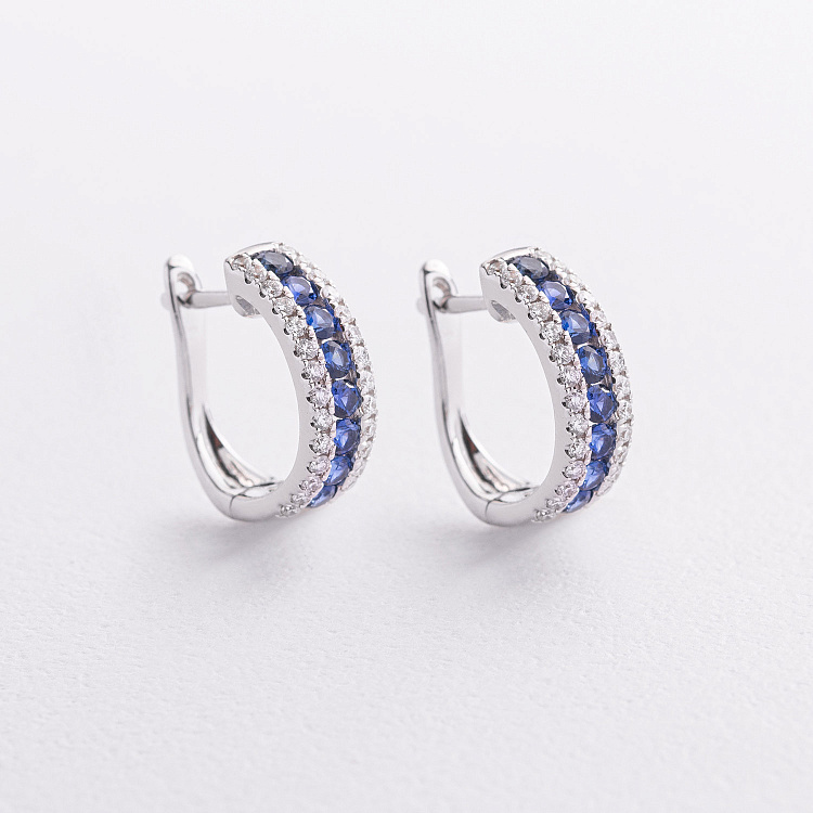 Золотые серьги с бриллиантами и сапфирами сб0678mi от ювелирного магазина Оникс