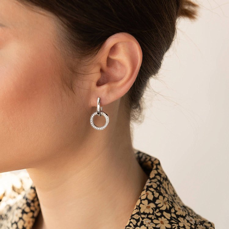 Серьги с кольцами в белом золоте (фианиты) с06519 от ювелирного магазина Оникс - 3