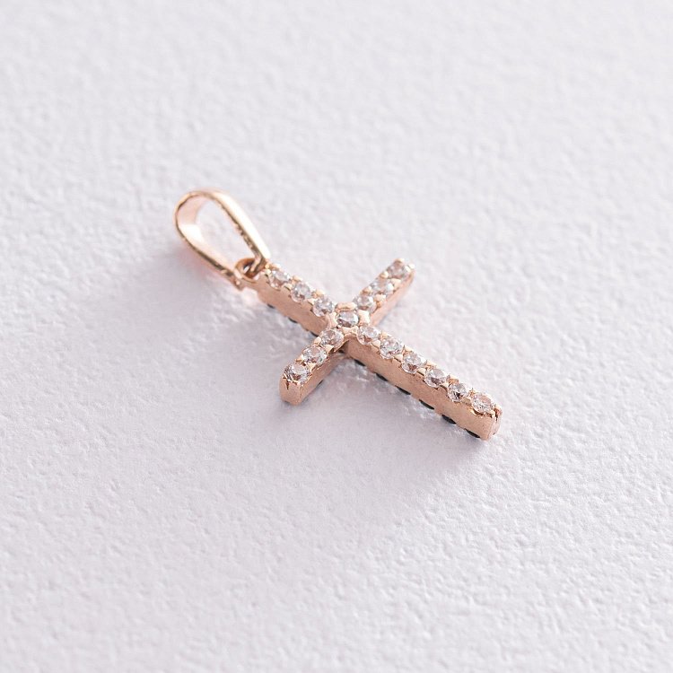 Золотий хрестик з білими і чорними фіанітами п03158 від ювелірного магазину Онікс - 2