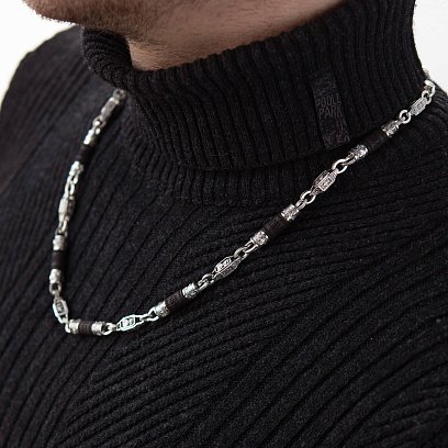 Чоловічий срібний ланцюжок "Спаси і збережи" з ебеновим деревом 629 №4