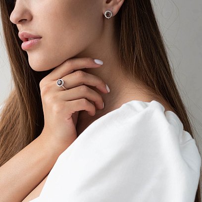 Золота каблучка (димчастий топаз, фіаніти) к02124б №2