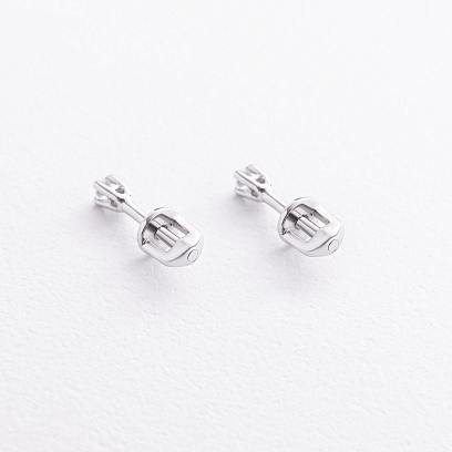 Серьги - пусеты с фианитами (белое золото) с09612 №3