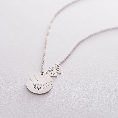 Серебряное колье для гравировки (диск и 2 сердца) 181000 №7