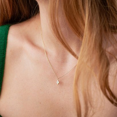 Золотое колье "Клевер" с перламутром кол02468 №2