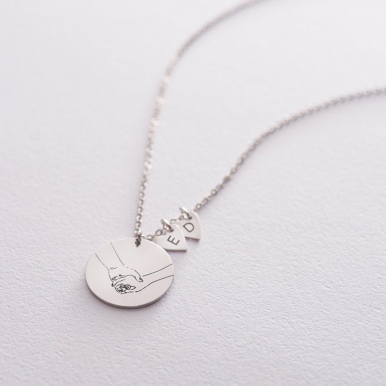 Серебряное колье для гравировки (диск и 2 сердца) 181000 от ювелирного магазина Оникс - 6