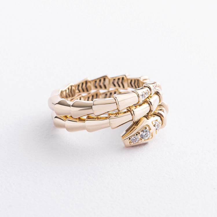 Кольцо "Змея" в желтом золоте (фианиты) к08463 от ювелирного магазина Оникс - 1