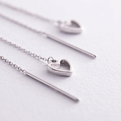 Сережки - протяжки "Сердечки" у білому золоті с08005 №3