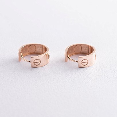 Сережки - кільця "Love" в червоному золоті (фіаніти) с07215 №4