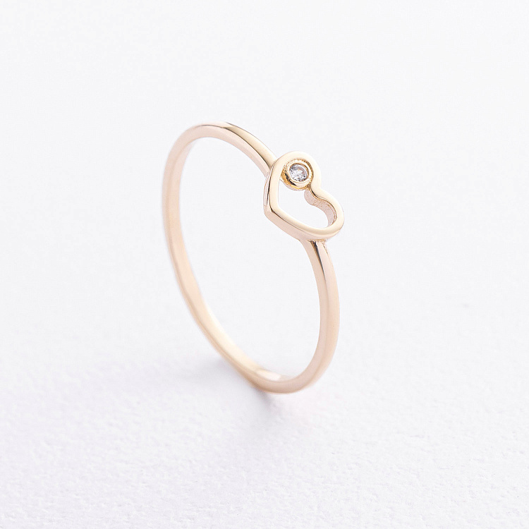 Каблучка "Сердечко" в жовтому золоті (фіаніт) к08488 від ювелірного магазину Онікс