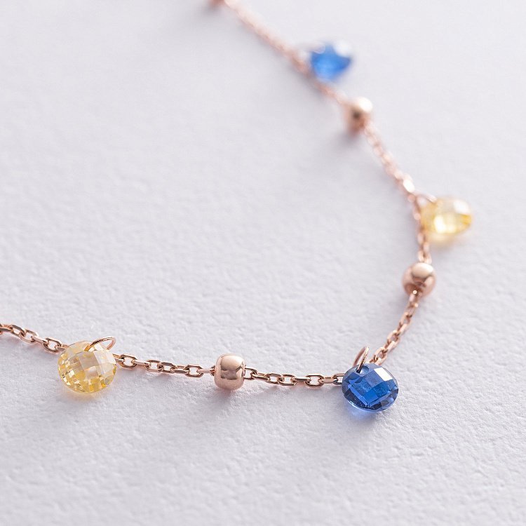 Золотий браслет "Незалежна" з кульками (сині та жовті фіаніти) б05326 від ювелірного магазину Онікс - 4