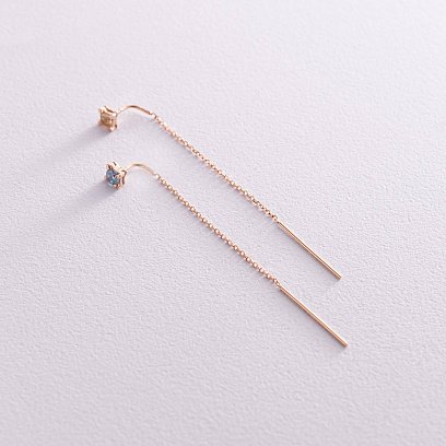 Серьги - протяжки в красном золоте (голубые и желтые фианиты) с08124