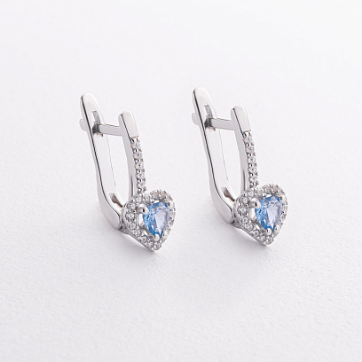 Серебряные серьги "Сердечки" (топаз London Blue, куб. цирконий) 2616/1р-QLB