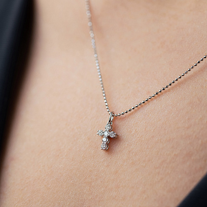 Хрестик у білому золоті з діамантами пб0384cha №5