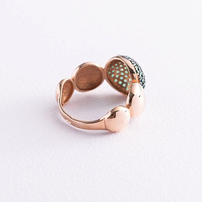 Золотое кольцо с зелеными фианитами к05396 №5