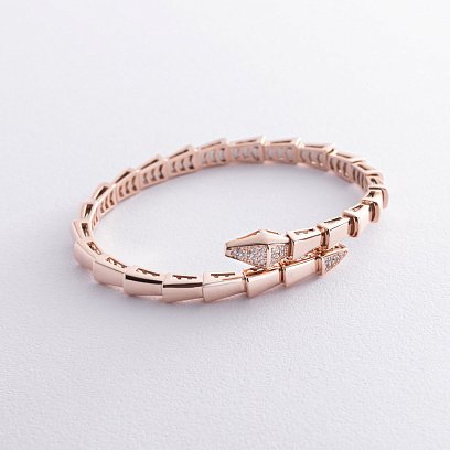 Жорсткий браслет "Змія" у червоному золоті (фіаніти) б05238 №3