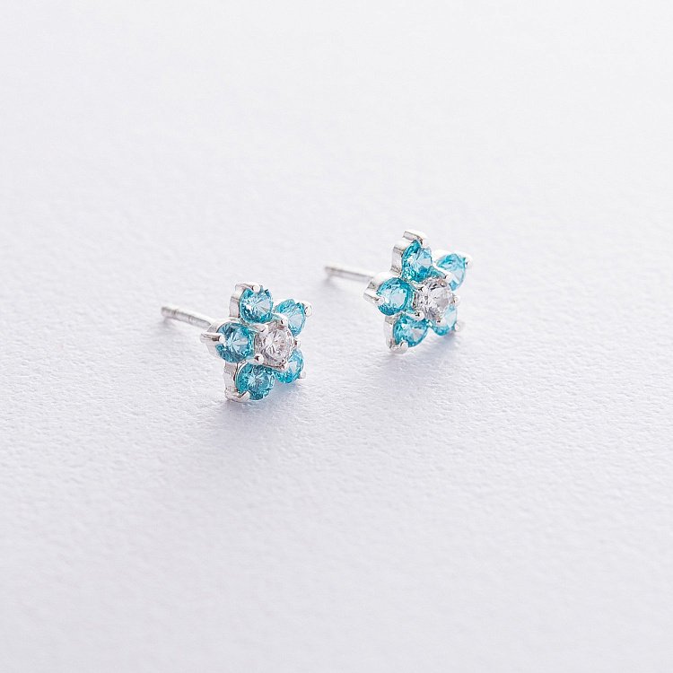 Детские серебряные серьги - пусеты Цветочки 12853 от ювелирного магазина Оникс