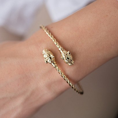 Жорсткий золотий браслет "Пантери" з фіанітами б05004 №2